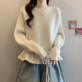 Sweet Style Ruffled Lace-Up Knit Sweater for Women, Autumn and Winter Korean Style, Soft and Cozy Pullover, Unique and Beautiful Top