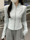 Designed with a Stand-Up Collar and Double Zipper, Slim-Fitting Short Jacket for Women, Fashionable and Unique Fishbone Cardigan for Autumn