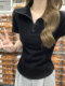 Korean Style Simple and Elegant Polo Collar Zipper T-Shirt for Women, Summer 2025, Fishbone Design, Black High-End Top