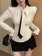 Fashionable and Stylish Design Color-Blocking Tie Shirt for Women, New Autumn Style, Cool and Spicy Korean Chic Unique Top