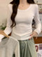 Basic Solid Color Round Neck Long-Sleeve T-Shirt for Women, Suitable for Autumn and Winter, Can Be Worn as an Inner Layer or Outerwear, Versatile Korean-Style Top