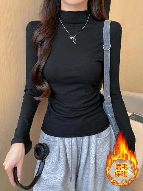 Half-High Collar Solid Color Brushed Thermal Inner T-Shirt for Women 2025 Autumn French Gentle Temperament Versatile Slimming Top