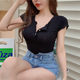 2025 Summer New Korean Style Slim Fit Pure Desire Ruffled Ribbed Tight Top Women's Short Sleeve T-Shirt ins Trend