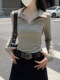 Korean Style Chic Slim-Fit Polo Collar Long-Sleeve T-Shirt for Women, New Autumn Solid Color Versatile Trendy Top This Year