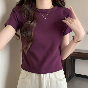 Korean Style High-End Short-Sleeved T-Shirt ins Women's 2025 Summer New Raglan Sleeve Round Neck Versatile Short Top