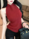 Red Christmas Pure Desire Halter Neck Knitted Vest for Women, Autumn and Winter Sexy Slim Fit Inner Wear Short Tube Top