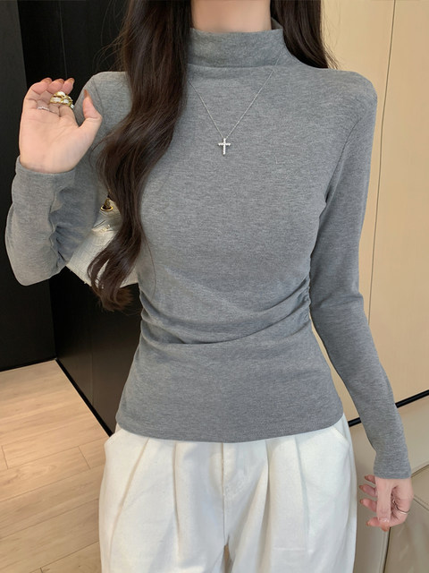 Half-High Collar, Waist-Cinching, Slimming Inner Layering Shirt for Women, Early Autumn Versatile Base Layer, Brushed Fabric, Unique and Super Stylish, Warm Top