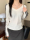 2025 Autumn New Striped V-Neck Versatile Long-Sleeve T-Shirt for Women, Slim Fit Base Shirt, Korean Chic Unique Top