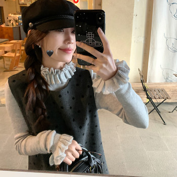 Sweet Princess Style Slim-Fit Knit Top for Women 2025 Early Autumn Ruffled Doll Collar Unique Bell-Sleeve Blouse