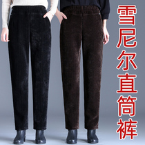 Chenille Autumn Winter 2022 New High Waist Straight Drum Pants Loose Spring Pants Middle-aged Mom Plus Suede Thickened Women Pants