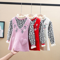 Childrens clothing autumn 2021 New Girl sweater skirt long sleeve mink BAO WEN foreign style childrens dress spring and autumn