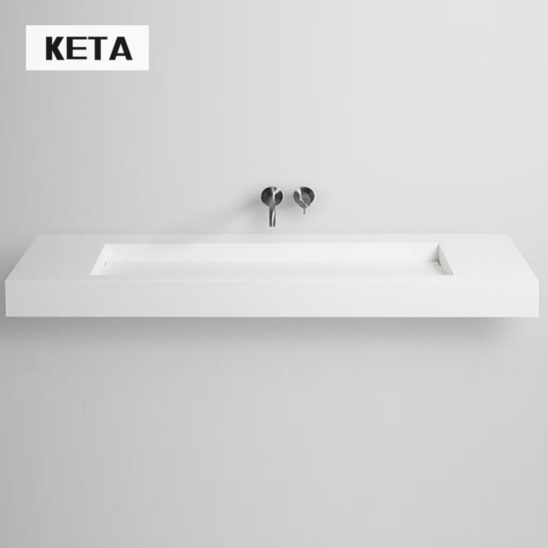 Pure White invisible water with one wall hanging wall type single sink artificial stone dressing room washing basin household customization