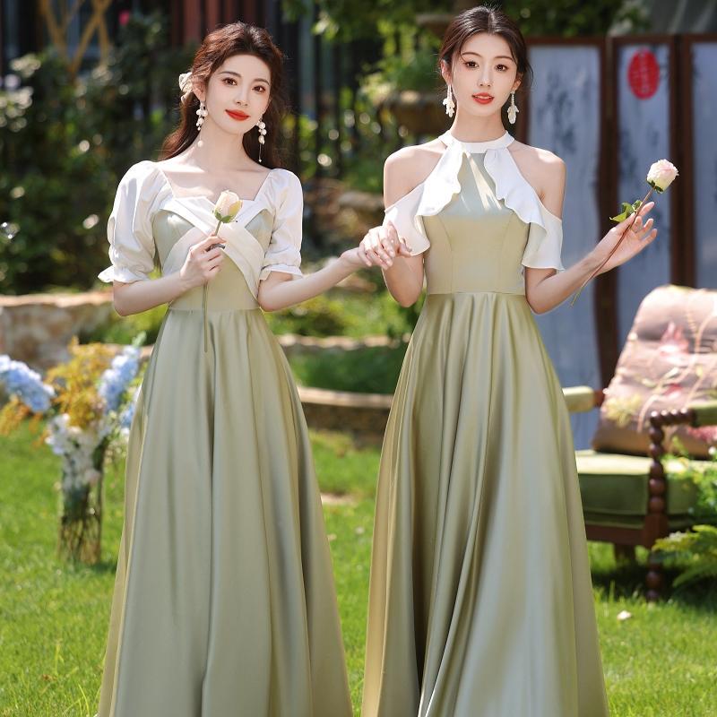 Satin Bridesmaid Dress 2025 New Spring Niche High-End Wedding Sister Group Green Forest Style Long Evening Dress Satin Bridesmaid Dress 2025 New Spring Niche High-End Wedding Sister Group Green Forest Style Long Evening Dress
