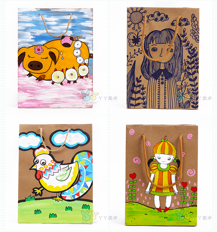 Túi giấy kraft trẻ em handmade tự làm bức tranh graffiti sản xuất thủ công mẫu giáo sáng tạo túi quà tặng nghệ thuật đồ chơi cho bé