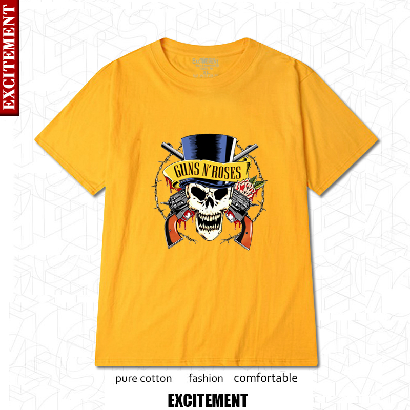 Short Sleeve Men's Clothing Plus Fat Increase Men's Short Sleeve T-shirt Rock Band Gun Flower Gun Rose T Private Booking