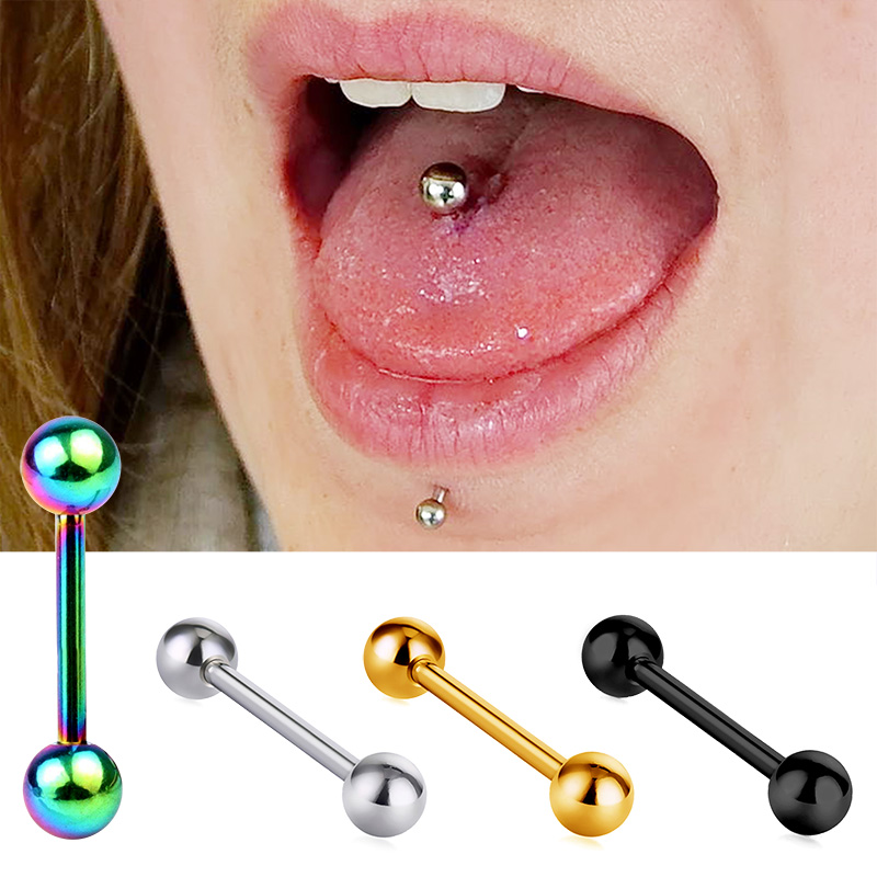 Titanium steel anti-allergy barbell bowling ball simple with long pole puncture personality tongue Tongue Ring Tongue Nail Screw Ornaments