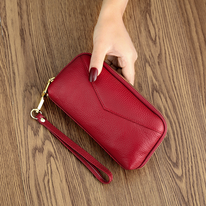 New leather wallet women's first layer cowhide large-capacity mobile phone bag clutch bag women's long version zipper wallet handbag