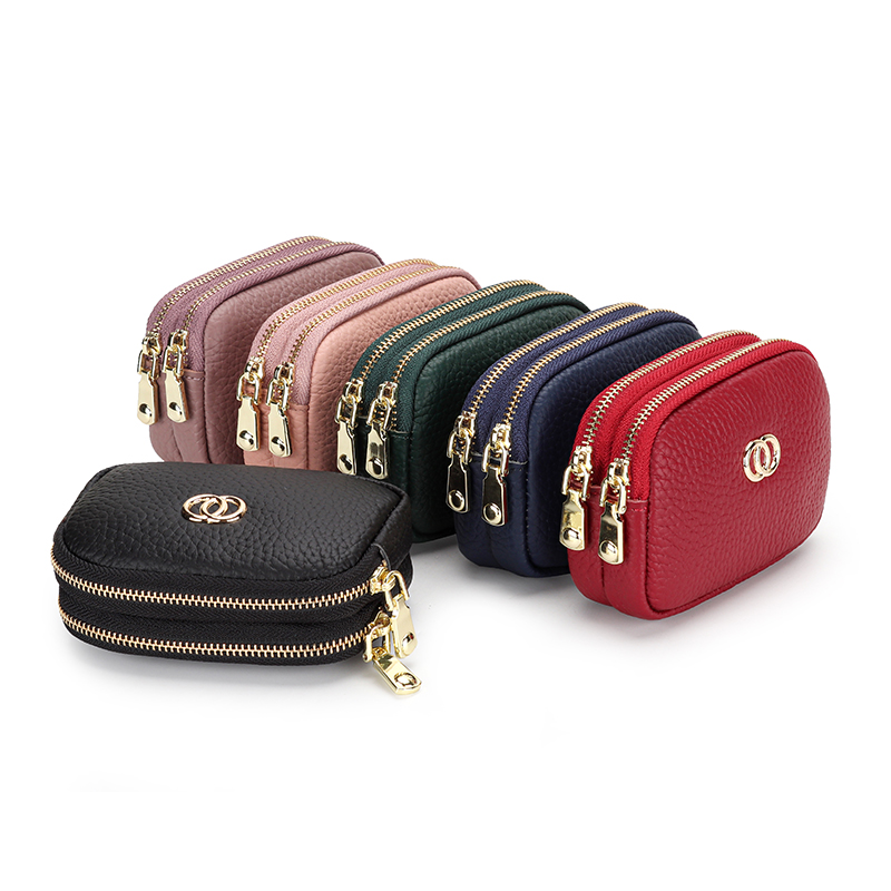 Leather Mini Coin Purse Short Double Zipper Small Wallet Fashion Lipstick Storage Small Bag Korean Leather Coin Bag