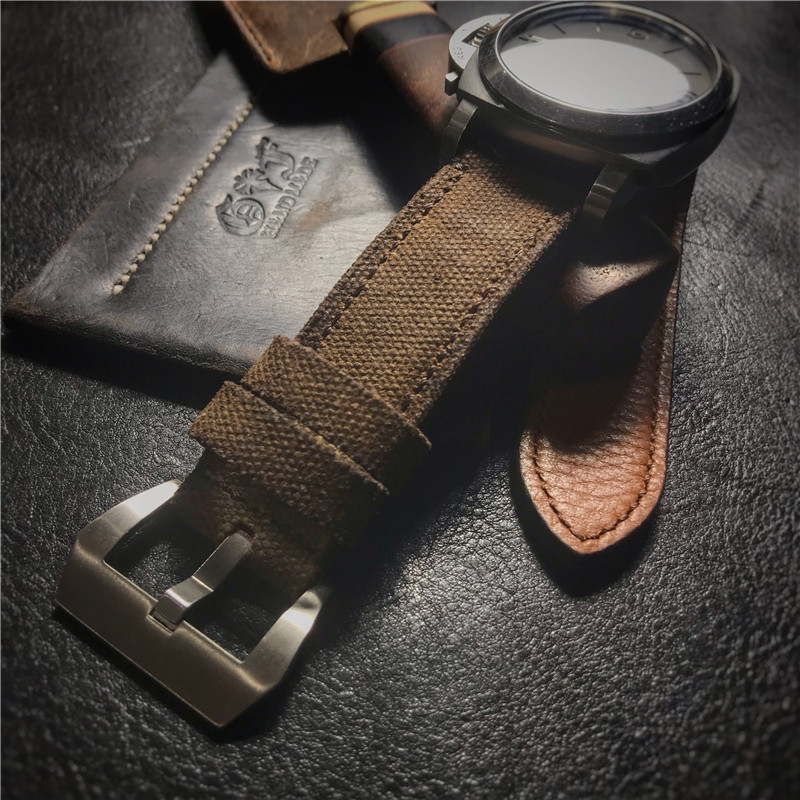 Gf Handmade Watch Strap, Rugged and Thick Vintage Canvas Strap Suitable for Panerai, Seiko, Zenith, and Bronze Watches