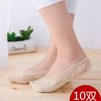 Lace boat Socks ladies summer seamless shallow short tube socks silk socks solid color socks cotton silicone non-slip thin