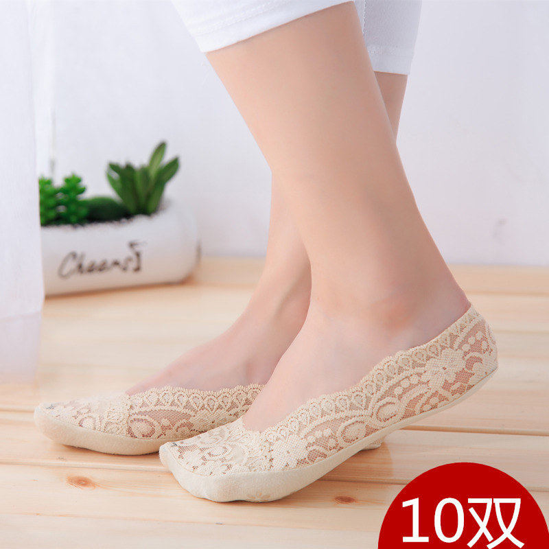 Lace No-Show Socks for Women, Summer Seamless Low-Cut Short Socks, Sheer Socks, Solid Color Sock Liners, Cotton Silicone Non-Slip Low-Cut Thin Socks