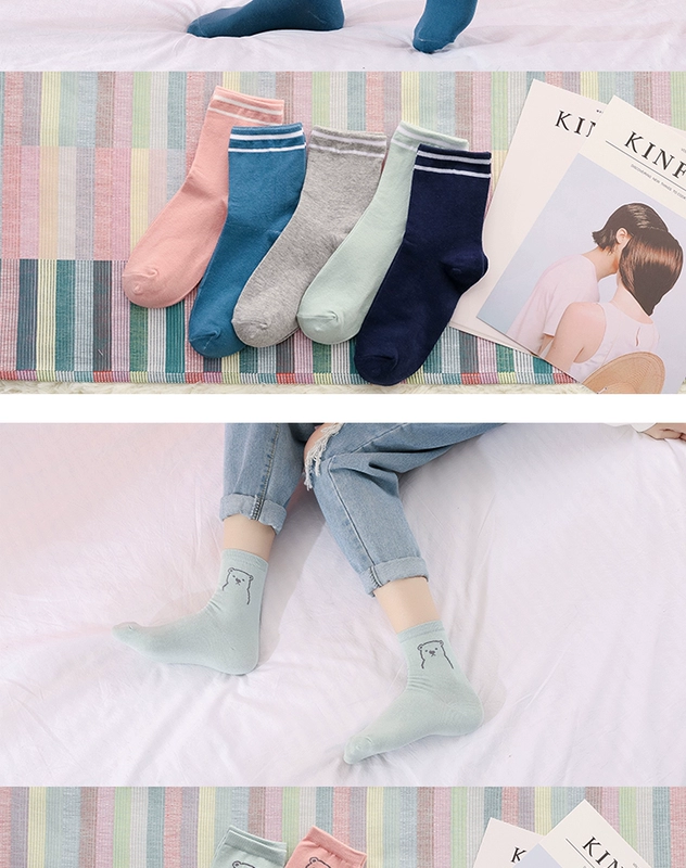 Vớ nữ mùa thu và mùa đông vớ cotton ống đại học Hàn Quốc gió dài vớ cotton dài ống vớ sinh viên nông miệng dễ thương Hàn Quốc