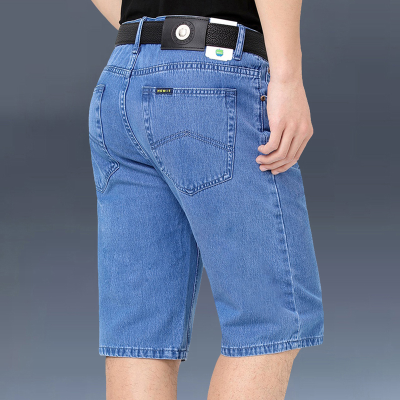 Apple 7/8 Length Denim Shorts, Summer Thin Style, Loose Straight Fit, Pure Cotton, Casual Mid-Length Pants for Middle-Aged Men
