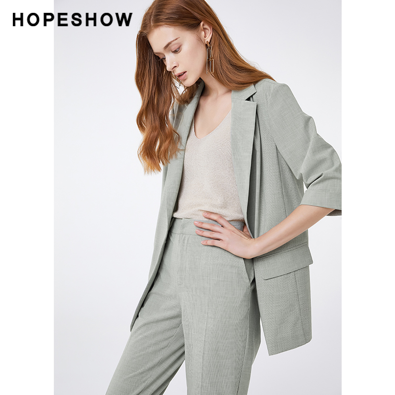 Red sleeve hopeshow plaid suit summer new women's clothing lapel five-quarter sleeve temperament one button professional jacket
