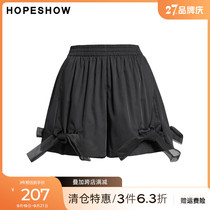Red sleeves hopeshow bow wrap shorts autumn new womens black elasticated waist wide-leg slacks