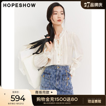 Red sleeve mall with the same hopeshow fairy shirt 2022 fall new womens solid color V-shaped small stand-up collar top