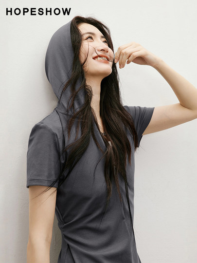 Red Sleeve Casual Dress 2025 Summer New Women's Fashion Fake Two-Piece Patchwork Hooded Collar Unique and Beautiful Waist-Cinching Dress