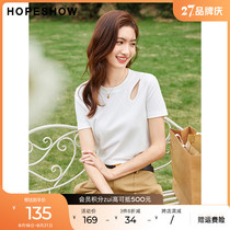 Red sleeves white T-shirt women summer fall 2022 new shoulder cutout round neck pull over head thin short sleeves hot girl top