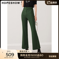 Red sleeve mall with the same hopeshow Chihoi check wide-leg pants 2022 autumn new womens contrast slim fit flared pants