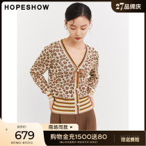 Red Sleeve Mall same hopeshow leopard jacquard knitwear 2022 autumn womens bright silk stripe chic top