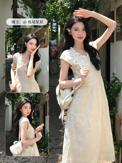 Red Sleeve Sweet Dress 2025 New Women's Heavy Embroidery Lace V-Neck Drapey Summer Stunning Mini Dress