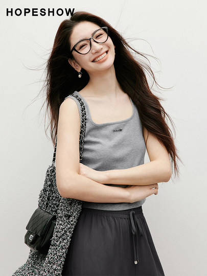 红袖方领针织背心2025夏季新款女装弹力休闲气质百搭显瘦洋气上衣