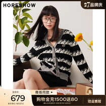 Red Sleeve Mall same hopeshow rabbit jacquard knit cardigan 2022 autumn womens V-neck gentle wind jacket