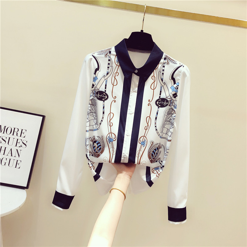 South Korea Retro Hitch Bottom Printed Shirt Woman Spring Autumn New Design Sensation Little Crowdsourced Fashion Light Cooked Shirt