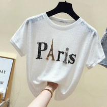 South Korean white ice silk short sleeves 2022 New womens bright silk T-shirt relaxed 100 lap design feeling half sleeve blouses