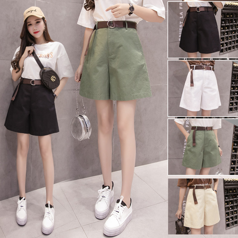 South Korean loose shorts women's 2022 new summer display slim size green 50% pants fat mm high waist A word hot pants