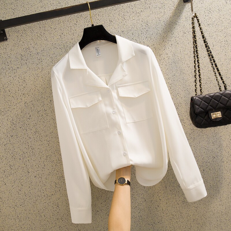 Korean Foreign Pie Pure White Snowspinning Shirt Woman Long Sleeve 2021 Spring Autumn New Fashion Design Sensation Niche Shirt Tide