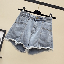 South Korea high-waist denim shorts women 2020 spring and summer new Korean version loose with slim large size and fat mm broadlegged hot pants