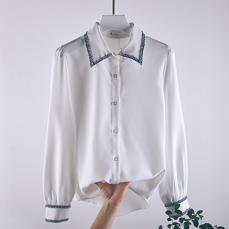White Snowspinning Shirt Woman 2020 Spring new Korean version of the Han edition Fashion Long Sleeves Bottom Design Sensation with little crowdblouse