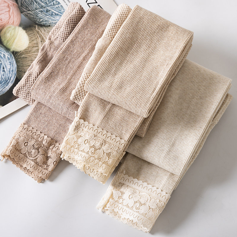 South Korea Autumn Winter Plus Suede Pants Socks Woman Spring Autumn New Thin Lace Thread Inner Lap Pants Tight Outside Wearing 90% Pants