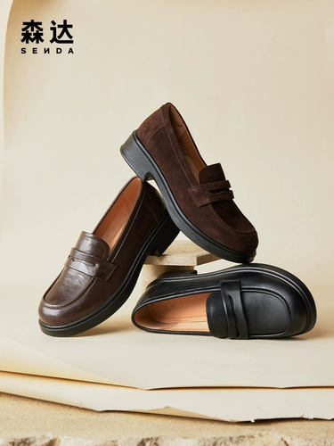 Женские лоферы Senda 25, осенний торговый центр, повседневные черные кожаные туфли в британском стиле, маленькие кожаные туфли на толстой подошве, женские туфли на низком каблуке