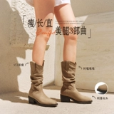 [森达微笑靴西部靴女年冬新潮流粗跟休闲堆堆靴长筒靴ZTI62DG5]