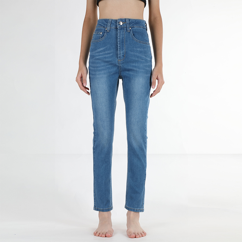 Gpod American-Style Washed Blue High-Street Cigarette Pants Slim Fit High-Waisted Straight-Leg Jeans for Women Waln Stretch
