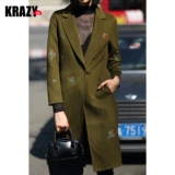 Krazy Зимнее мягкое кашемировое двусторонное шерстяное шерстяное пальто, куртка, 2018, с вышивкой