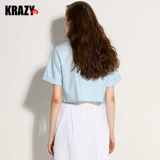 Krazy Свежая освежающая синяя короткая рубашка, с вышивкой