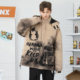 GENANX Lightning Trendy Brand New Retro Distressed Hooded Ink-Splash Printed Cotton Clothes Loose Coat Coat Thick Jacket